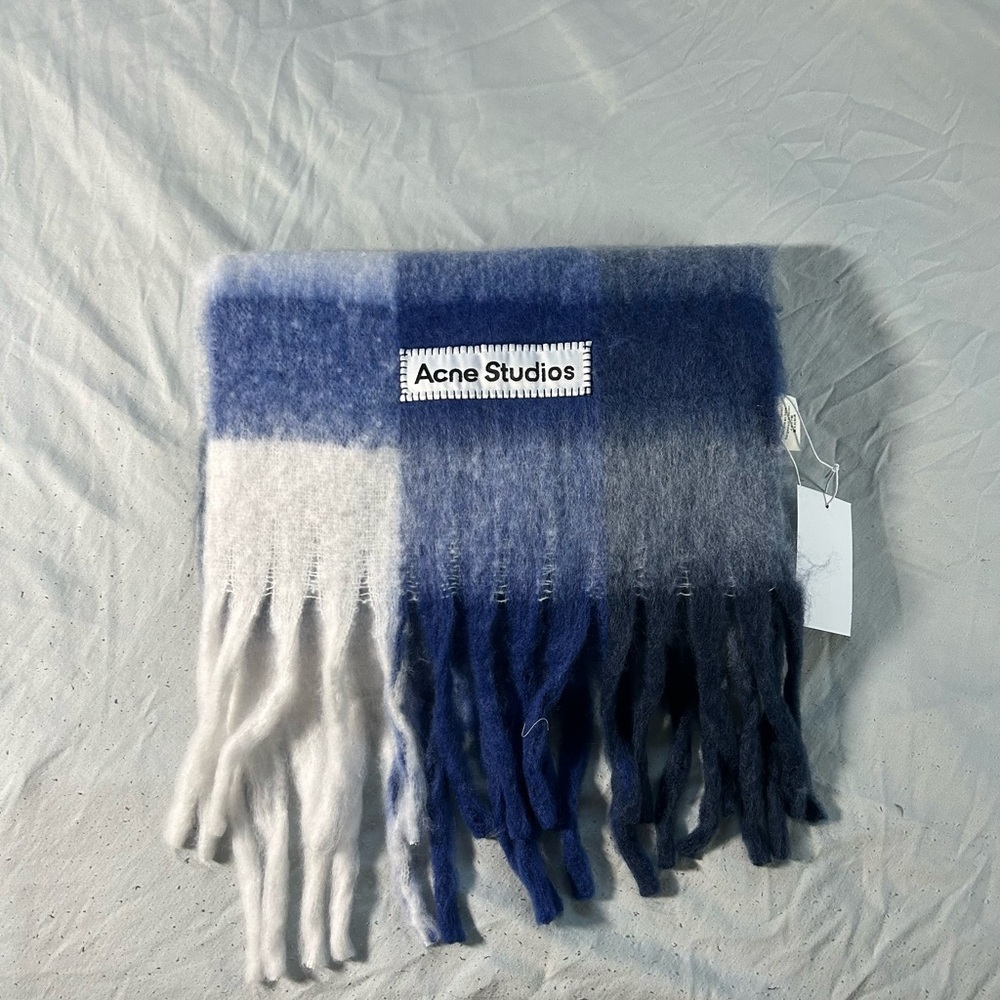 Acne Studios Blue and Gray Fringed Scarf
